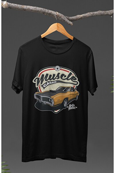 Fuddy Moda تي شيرت مطبوع عليه دودج تشارجر ماسل جراج للجنسين، تي شيرت مطبوع عل...