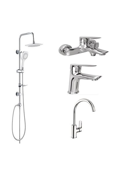 KALE Tandem Bathroom Sink Kitchen Faucet and 53270 Overhead Shower Set