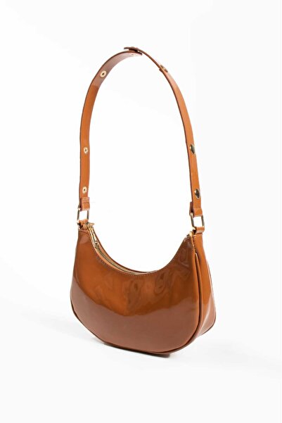 Mybag Γυαλιστερή δερμάτινη λουστρίνι γυναικεία τσάντα ώμου