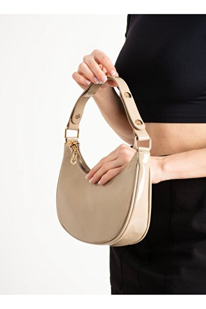 Mybag Γυαλιστερή δερμάτινη λουστρίνι γυναικεία τσάντα ώμου