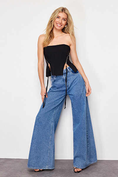 Trendyol Collection TPRSS24BS00025 Model Black Woven Bustier - na zip