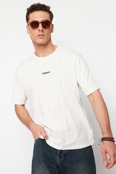 Trendyol Collection Oversize Striped Cotton T-Shirt - Tmnss24Ts00202