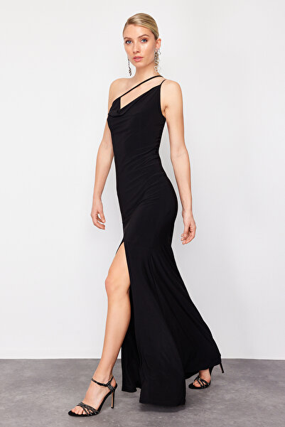 Trendyol Collection Rochie de seara lunga eleganta tricotata cu bretele negre TPRSS24AE00165