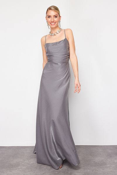 Trendyol Collection Gray Metallic Woven Long Evening Dress TPRSS24AE00133