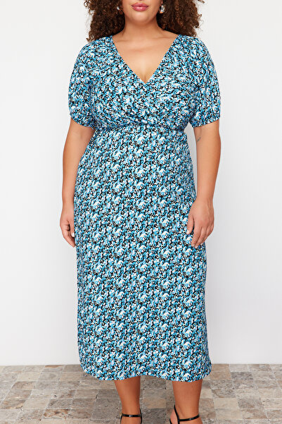 Trendyol Curve Velké vícebarevné dvouřadé midi šaty s květinovým potiskem - Tbbss24Ah00148