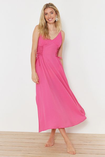 Trendyol Collection Φούξια μάξι υφαντό φόρεμα παραλίας TBESS24EL00098