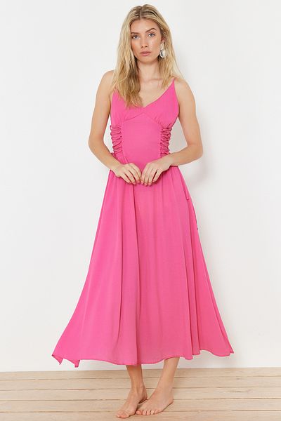 Trendyol Collection Φούξια μάξι υφαντό φόρεμα παραλίας TBESS24EL00098