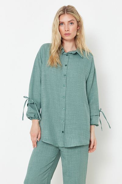 Trendyol Modest طقم علوي منسوج من الكتان بالنعناع TCTSS24US00062