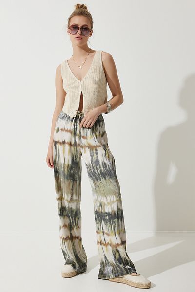 Happiness İstanbul Khakifarbene seidige Premium-Palazzohose für Damen UL00020