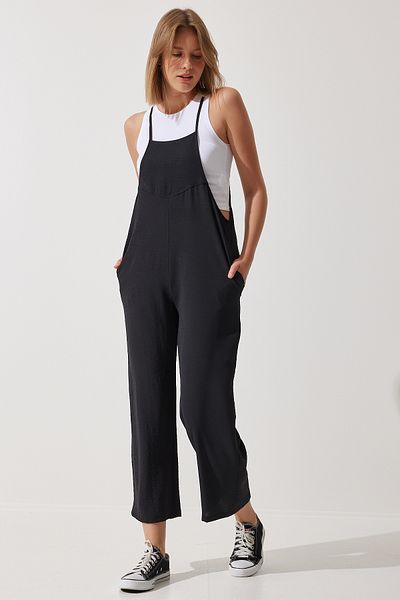 Happiness İstanbul Schwarzer Gärtner-Jumpsuit mit Taschen für Damen DD00910