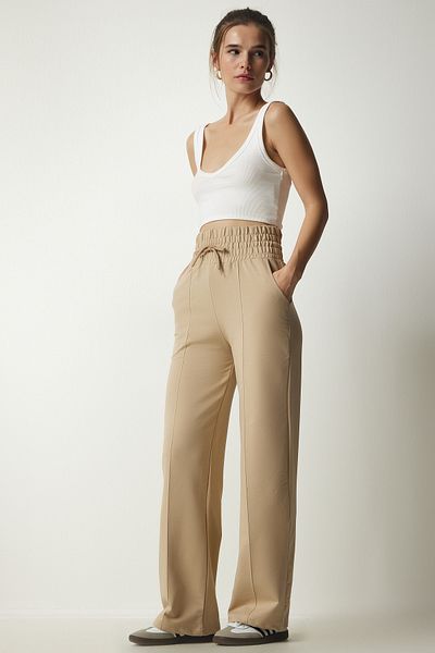 Happiness İstanbul Damen Latte Pocket Basic Strick-Jogginghose XR00018