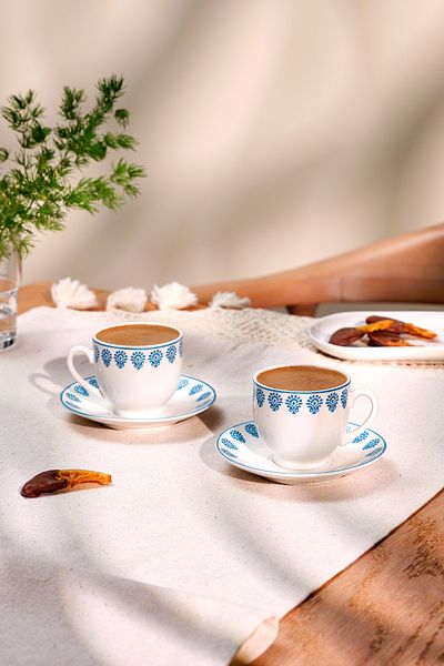 Emsan Sierra New Bone Coffee Cup Set for 2 Persons 90 ml Blue