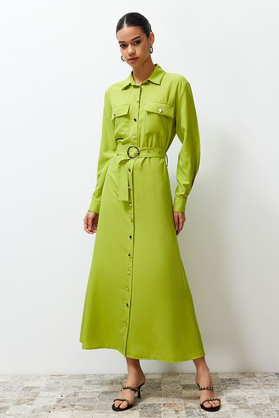 Trendyol Modest Φόρεμα με υφασμένο πουκάμισο λαδιού με λεπτομέρεια TCTSS24EB00132