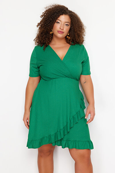 Trendyol Curve Green Double-breasted Flounced Knitted Dress Double-breasted Flounced Mini Knitted Dress TBBSS24AH00037