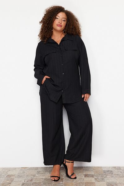 Trendyol Curve Plus Size Black Textured Shirt and Pants Set - TBBSS24CP00010