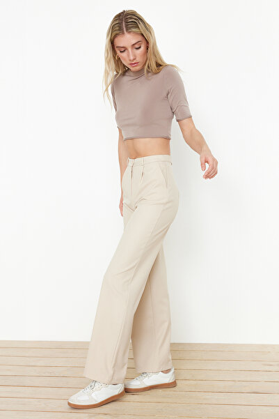 Trendyol Collection Beige Wide Leg/Wide Leg Woven Pants TWOSS24PL00084