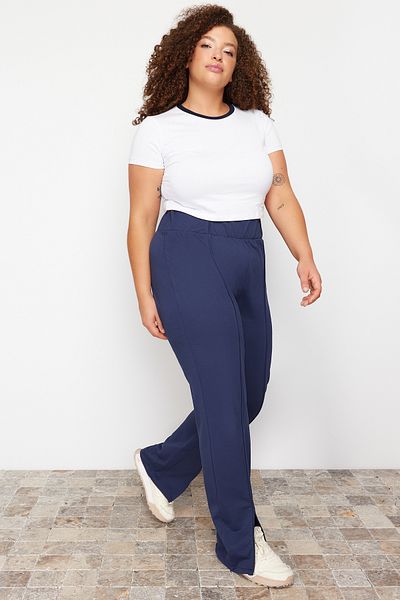 Trendyol Curve Navy Blue Thin Jogger Sweatpants - Piping Detail, 100% Cotton, TBBSS24AJ00001