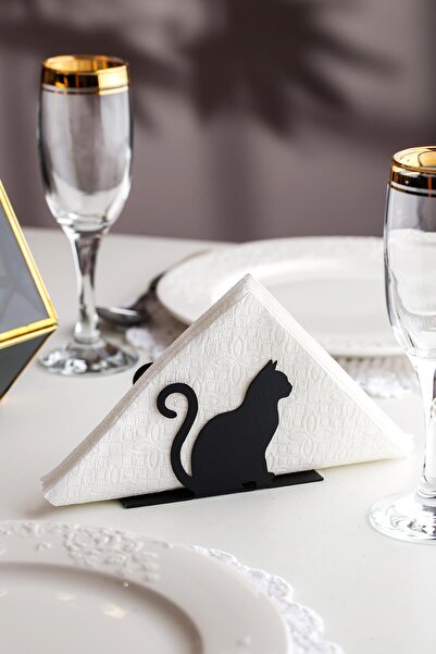 Doreline Kedicik Motifli Masaüstü Dekoratif Peçetelik Havluluk Siyah (ölçü:11 X 7)