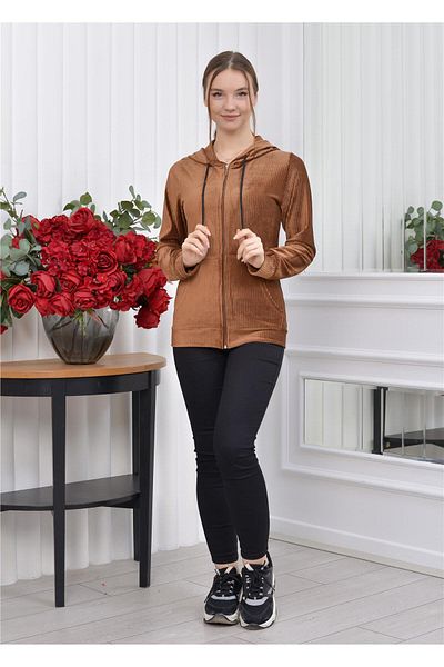 Nuseel Hooded Corduroy Cardigan Brown