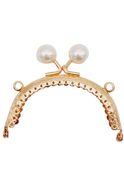 angel çanta aksesuar Angel Çanta Aksesuar 8.5 cm İncili Oval Cüzdan Çanta Klipsi Bursu Light Gold Metalli