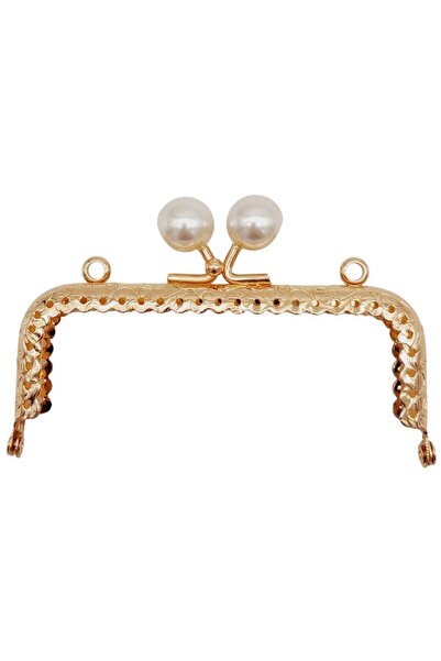 angel çanta aksesuar Angel Çanta Aksesuar 10.5 cm İncili Dikdörtgen Cüzdan Çanta Klipsi Bursu Light Gold Metalli