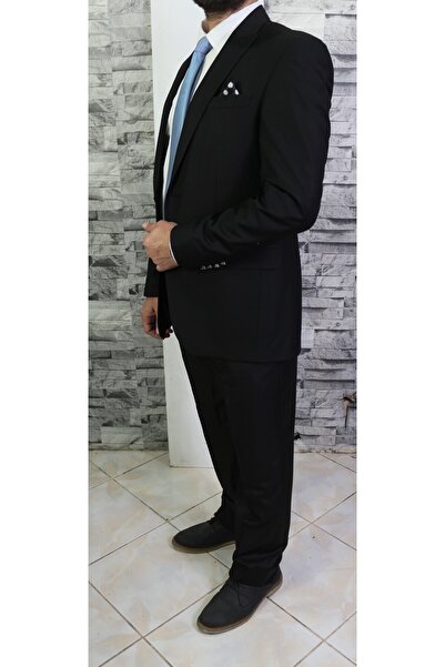Bilgiçler Erkek Siyah Slim Fit Dar Kesim Mono Yaka Takım Elbise