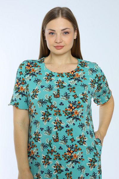 İntensive print plus size short-sleeved cotton dress