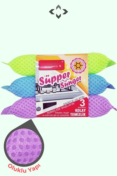 LİGROUND Super Sponge 3-Piece Dish Sponge Multi-Purpose Kitchen Sponge Corrugated Texture All Surfaces