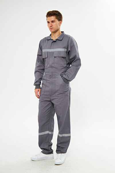 mervem GRİ Safety Bütün %100 Pamuk Reflektörlü İşçi Tulumları