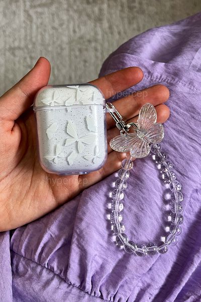 WANNA PROTECT Airpods 1 و 2.حافظة سماعة أذن من السيليكون بتصميم فراشات لامعة متوافقة مع الجيل
