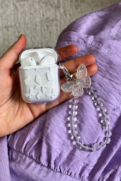 WANNA PROTECT Airpods 1 و 2.حافظة سماعة أذن من السيليكون بتصميم فراشات لامعة متوافقة مع الجيل