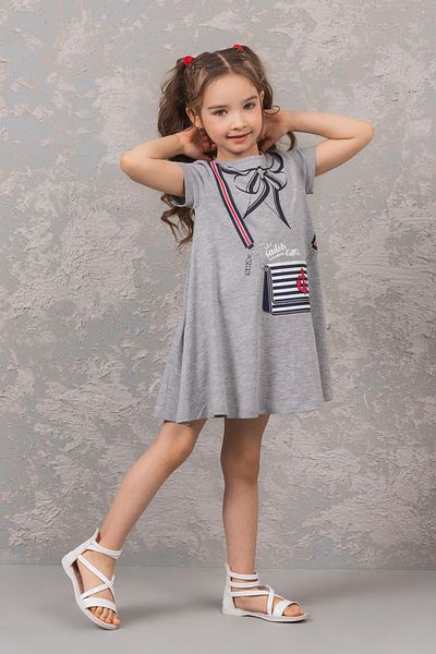 DMB KİDS Patterned Gray Combed Cotton Girl's Dress