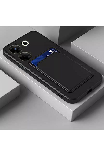 Fibaks حافظة Tecno Camon 20 Pro 4G مع حماية للكاميرا وحامل بطاقات وغطاء سيليكون أسود مع مفتاح أحمر
