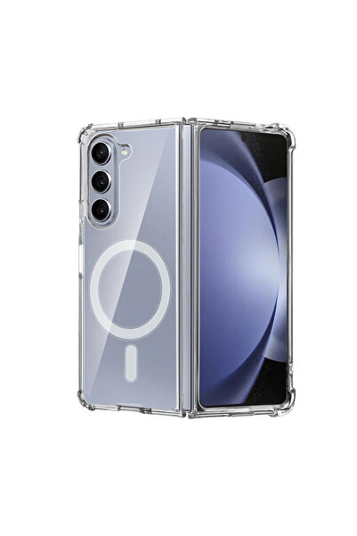Fibaks Samsung Galaxy Z Fold 3 Kılıf Magsafe Wireless Kablosuz Şarj Destekli Sert Şeffaf Darbe Emici Kapak