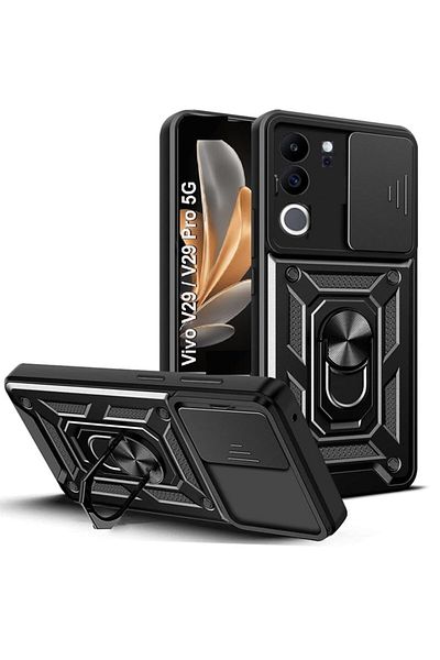 Fibaks حافظة لهاتف Vivo V29 5G مع غطاء حماية لكاميرا الحماية العسكرية مع حلقة منزلقة