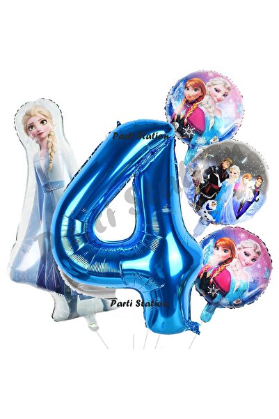 Parti Station Frozen Balon 4 Yaş Doğum Günü Set Frozen Elsa Karlar Ülkesi Kon...