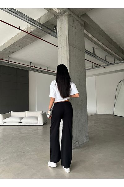 Friday Mood Pantaloni negri de muselină cu talie elastică pentru femei