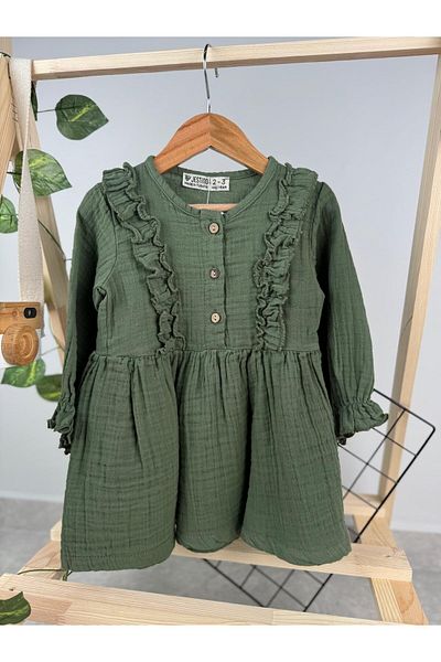 Minizade Rochie cu mânecă lungă cu volan pentru fetiță/copii din muselină