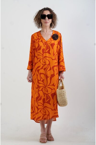 Zelish My Sister Πορτοκαλί φόρεμα με λουλούδια με λαιμόκοψη V