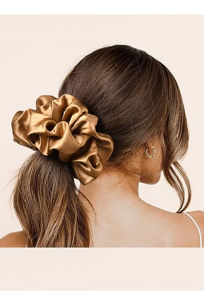 Atılgan Grp Luxury Silk Satin Fabric XXL Scrunchie Buckle, Biggest Size Bagel Buckle, Handmade - Gold