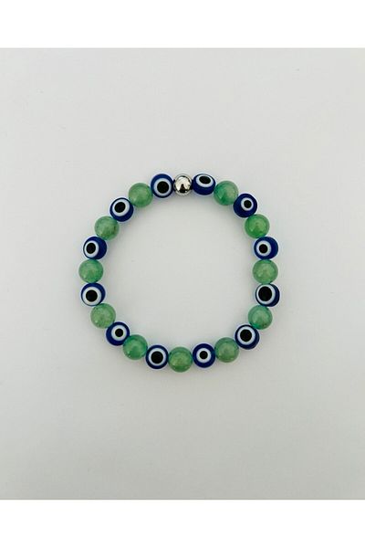 MK tasarım MK DESIGN REAL AVENTURINE STONE EVIL EYE BEADED BRACELET MK.033.002