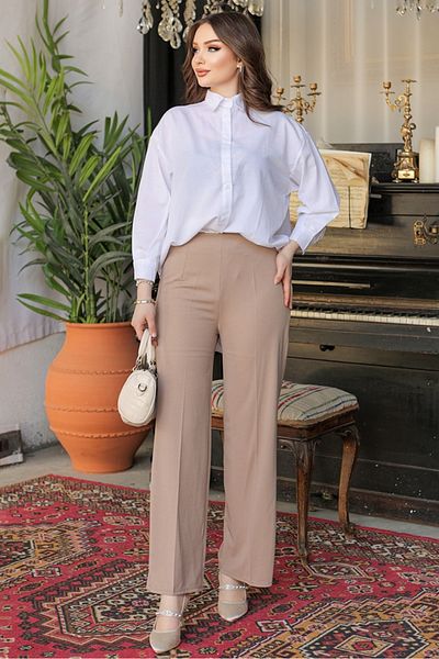 Bestenur Palazzo Scuba Pants 866 - Stone