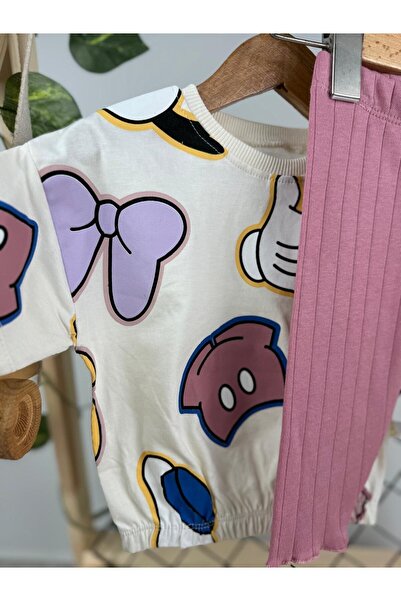 Minizade RIBBON LETTER PRINTED COLORFUL MICKEY BABY GIRL/KIDS DOUBLE SET