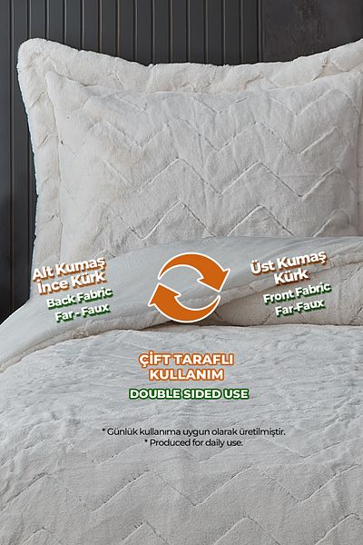 Evlen Home Collection Fur Quilt Sleeping Set Double (SIDED) Personality Kry Soft Filled Plush 3 Piece Bedspread White