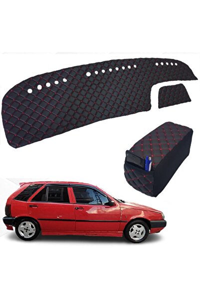 caraks Fiat Tipo Kolçak + Göğüs Halısı Siyah-kırmızı Suni Deri
