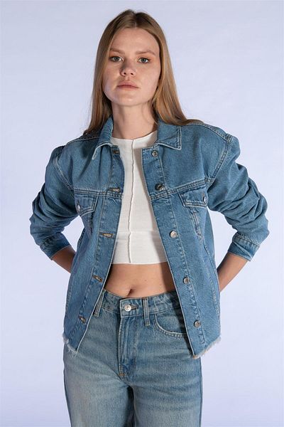 BPF Detaliu cusături Jachetă de blugi oversize