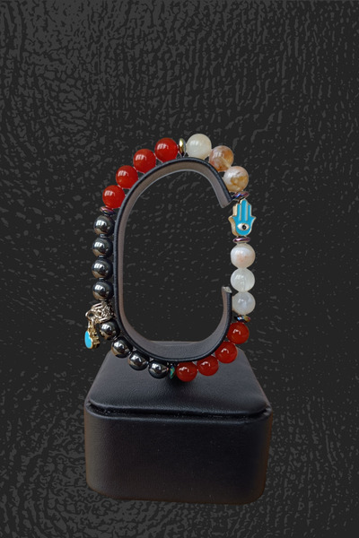 MGA DOĞAL TAŞ حجر الهيماتيت الأحمر سيترين - سوار عملة العقيق وفرة وفرة الثروة