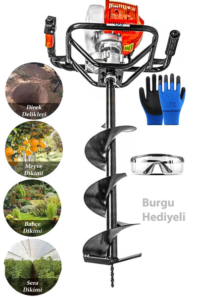 MOONSHOP Germany Metal Dişli Çift Soğutmalı Benzinli Toprak Burgu Makinesi Fi...