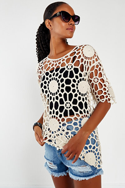 Hopoi Γυναικεία Πέτρινη Διάτρητη Μπλούζα Süzene Hop3019