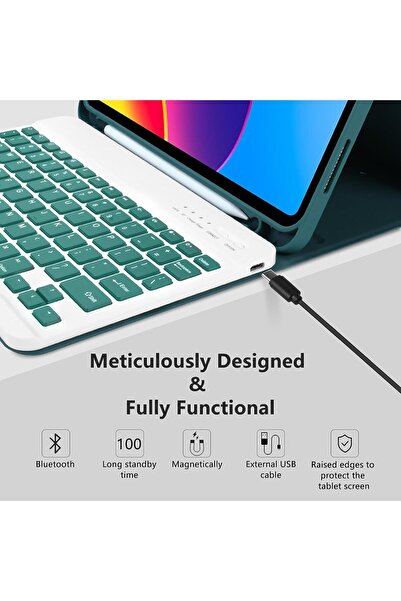 m.tk moveteck İpad Air 4/5/6 Nesil Air 11 2025 M3 Uyumlu Tablet Klavyeli Kılıf Bluetooth Kalem Bölmeli Stand